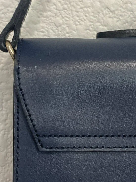 Luccica Navy Blue Leather Satchel Shoulder Bag Briefcase Minimalist Korean Desig - Picture 14 of 15